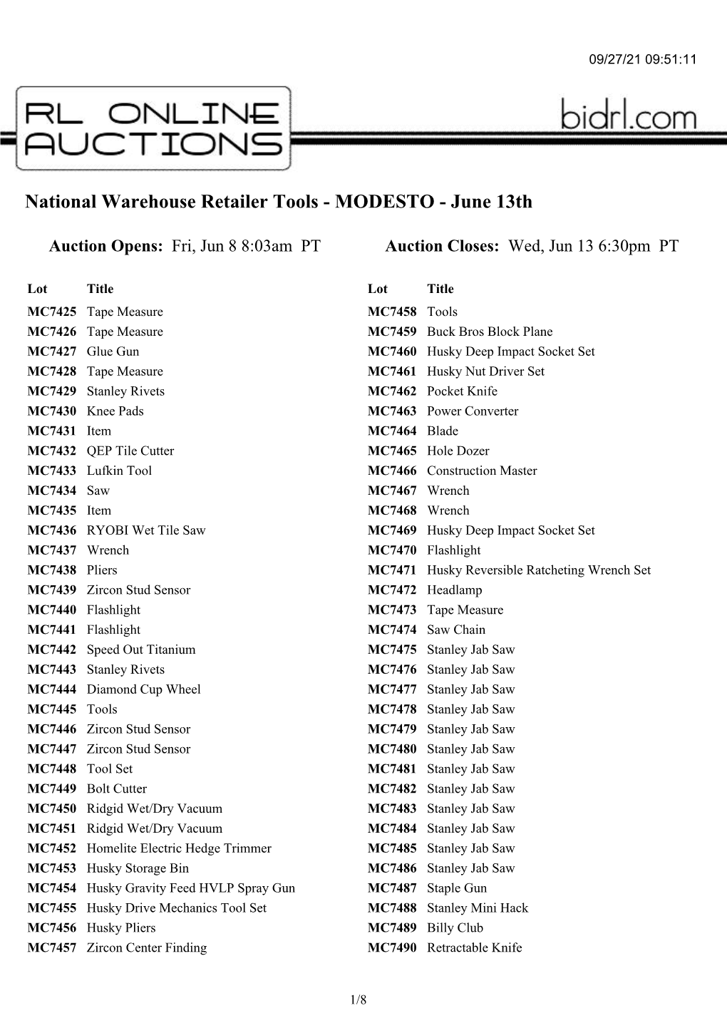 National Warehouse Retailer Tools - MODESTO - June 13Th