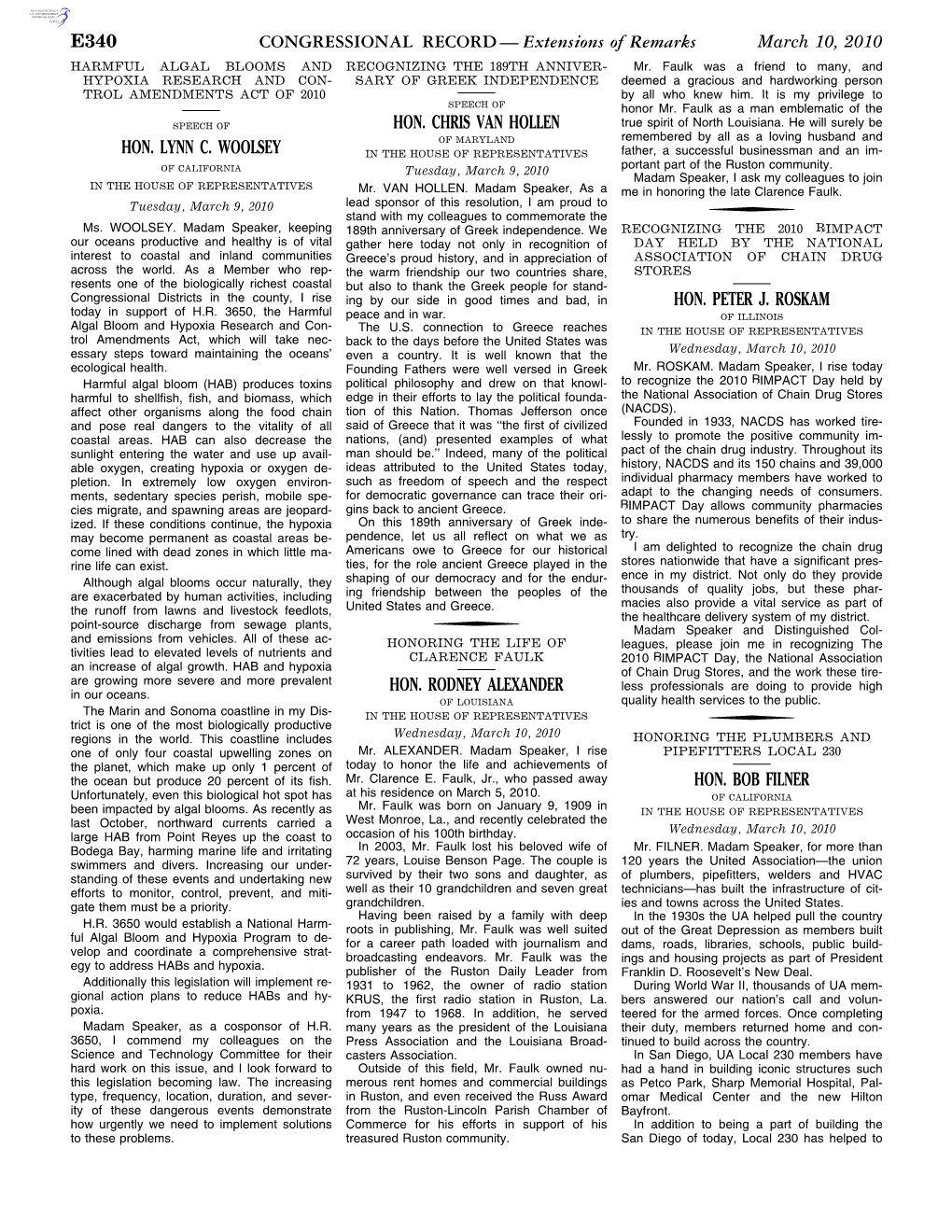 CONGRESSIONAL RECORD— Extensions of Remarks E340 HON