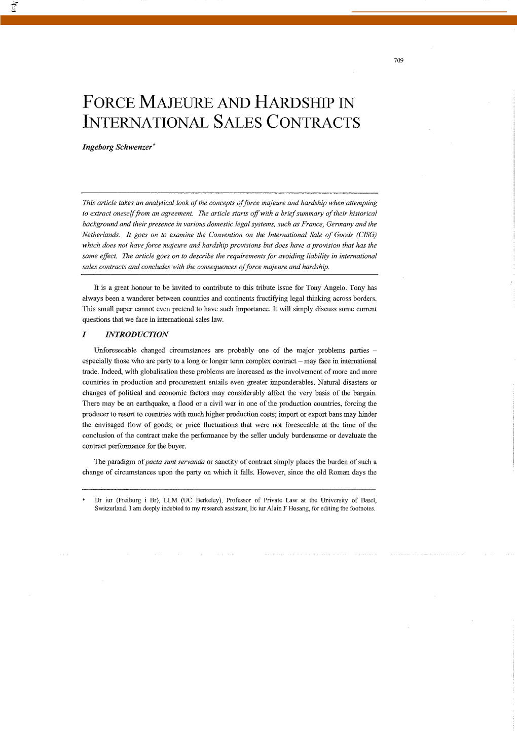 Force Majeure and Hardship in International Sales Contracts