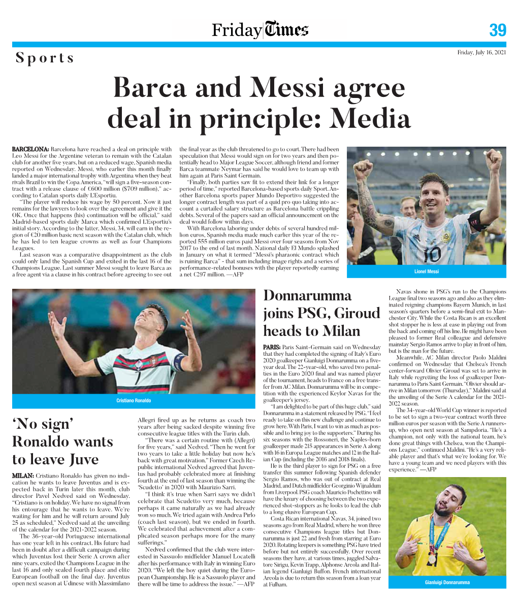 Barca and Messi Agree Deal in Principle: Media