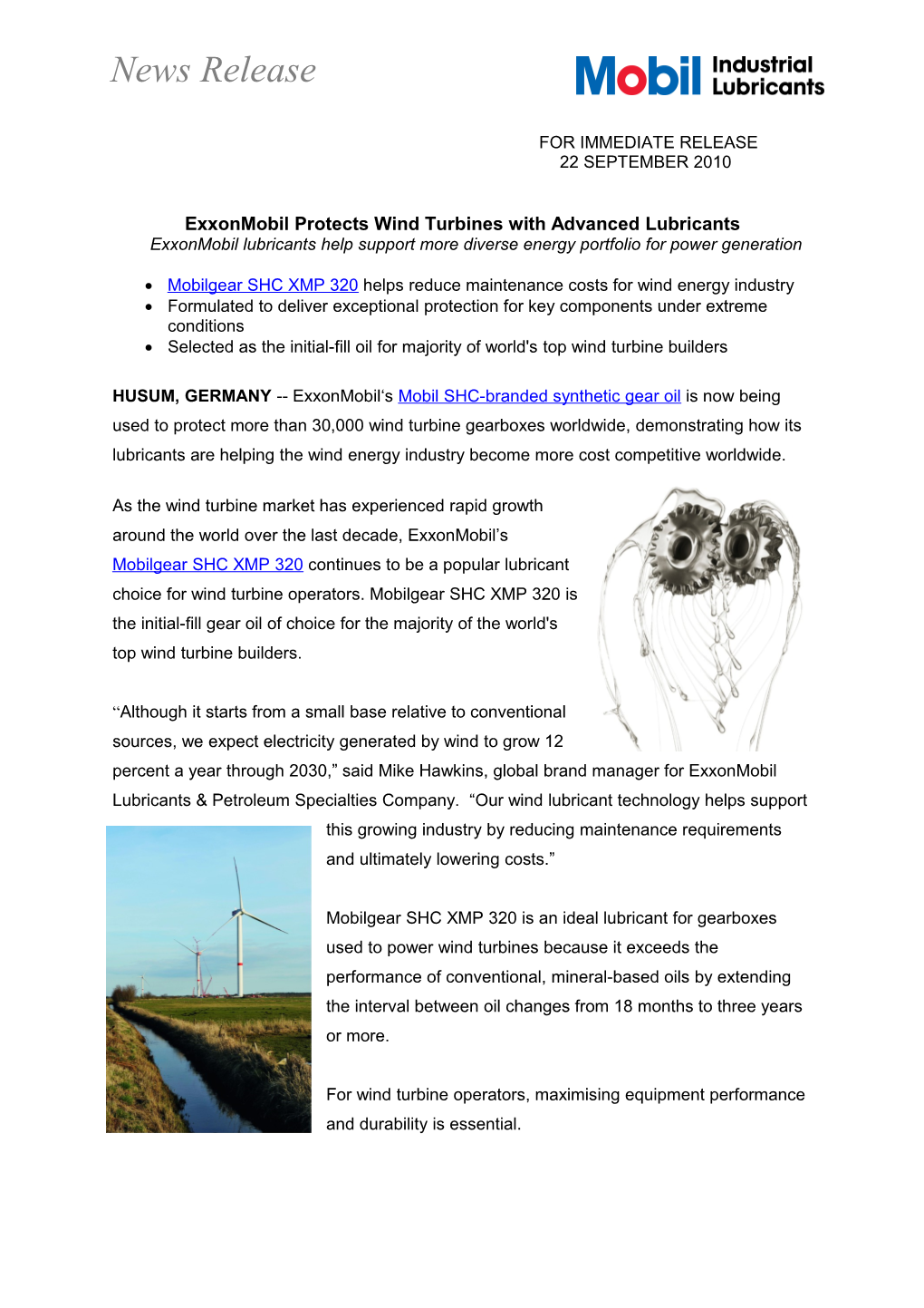 Exxonmobil Protects Wind Turbines with Advanced Lubricants