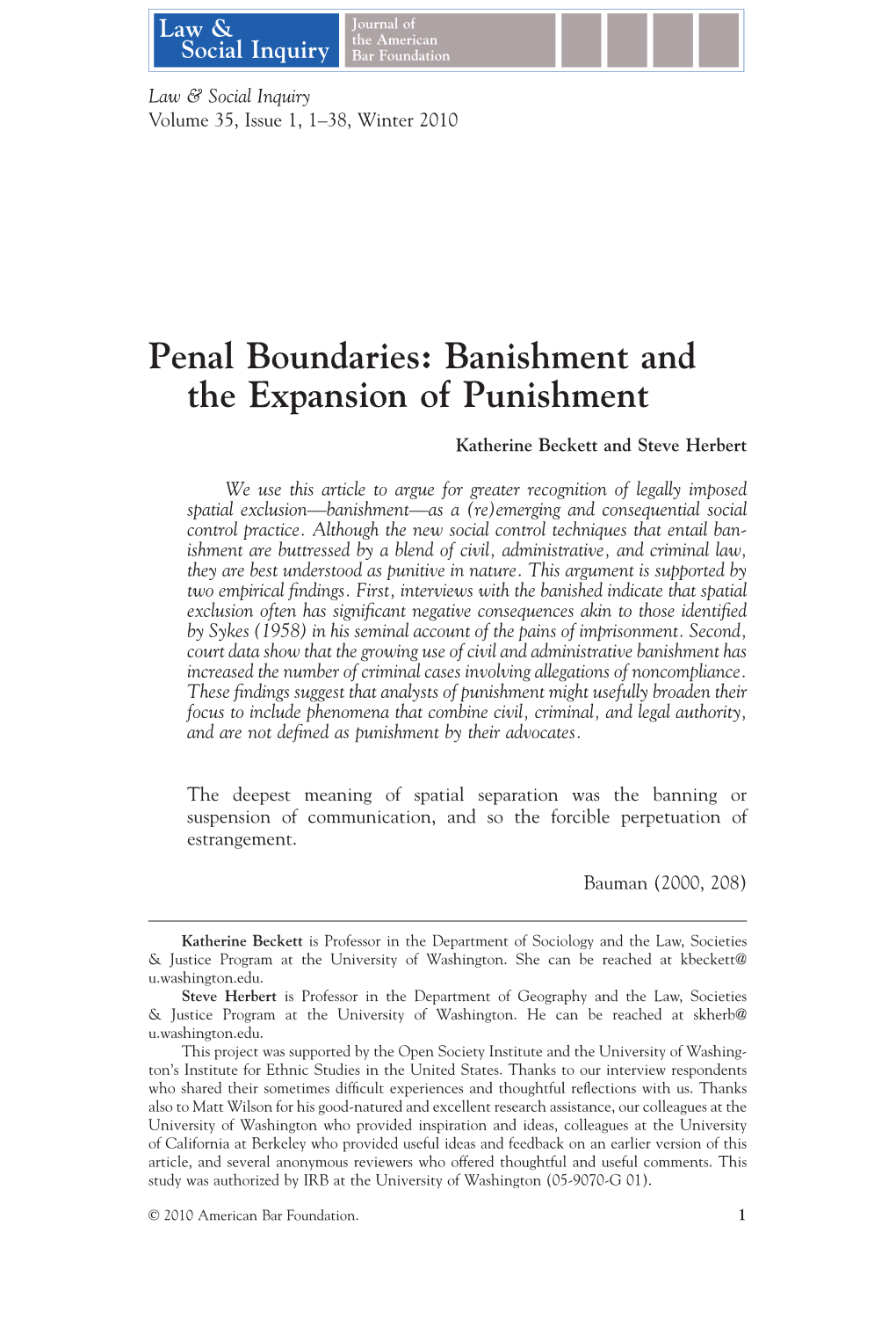 Penal Boundaries: Banishment and the Expansion Of