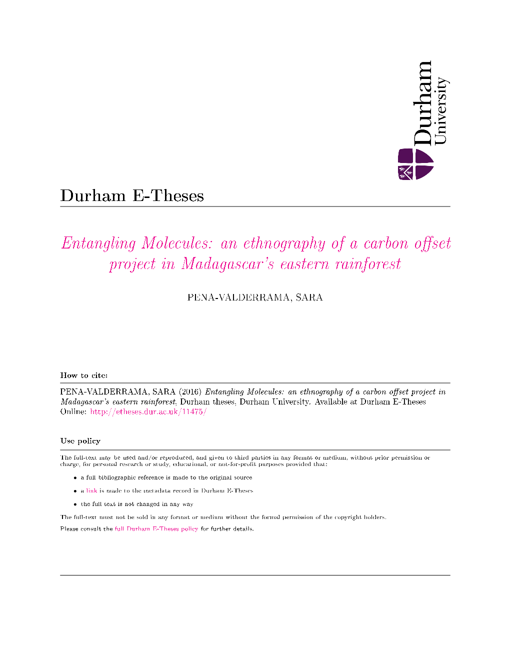 An Ethnography of a Carbon O Set Project in Madagascar's Eastern