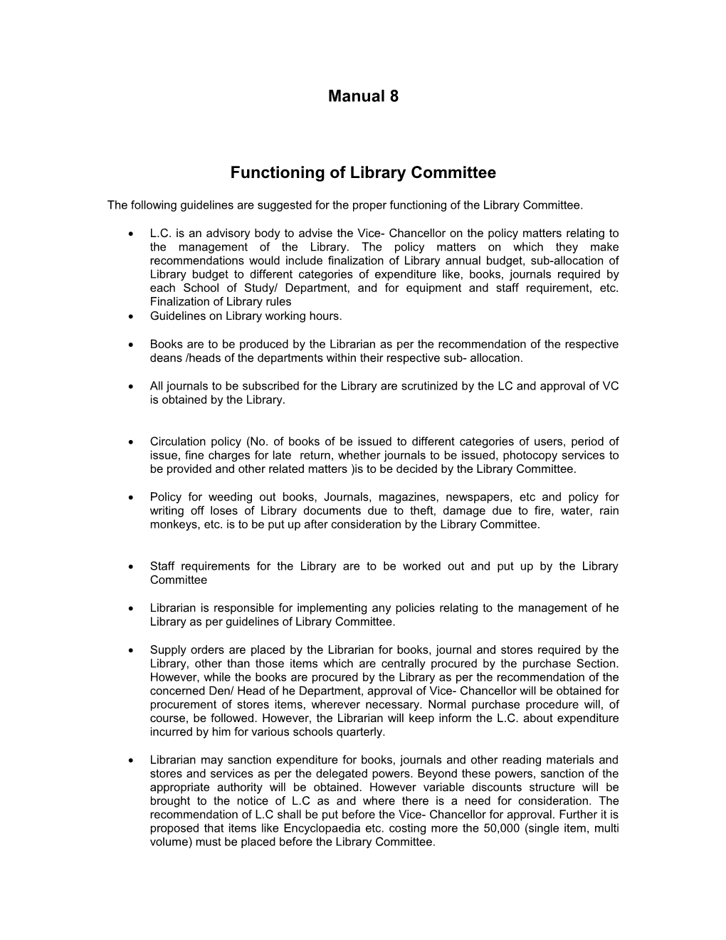 Functioning of Library Committee