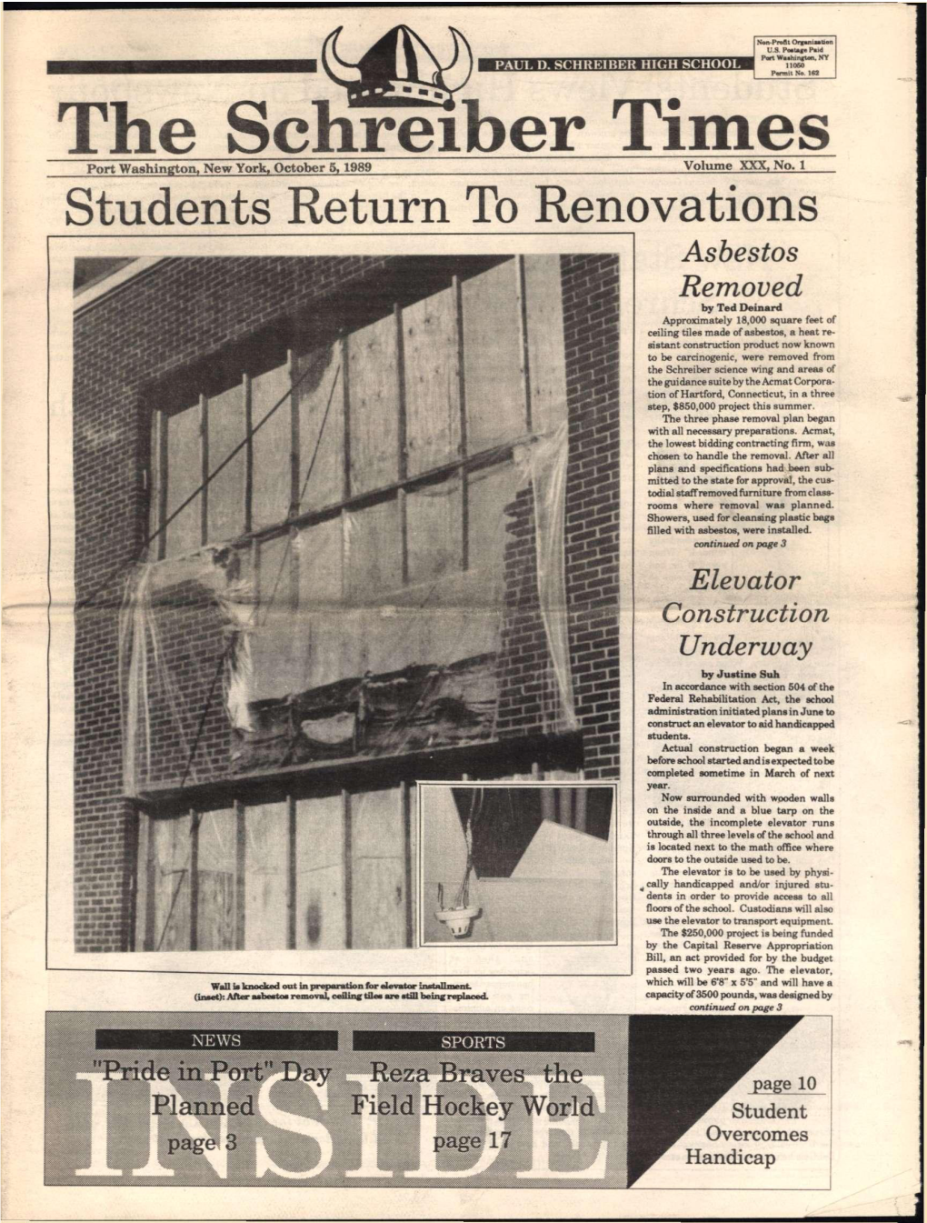 The Schreiber Times Port Washington, New York, October 5, 1989 Volume XXX