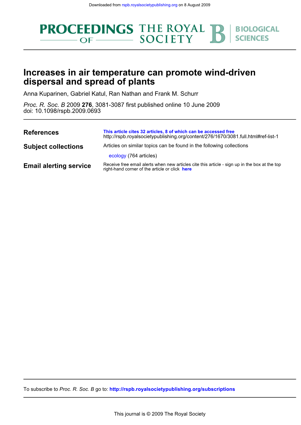 Dispersal and Spread of Plants Increases in Air Temperature Can