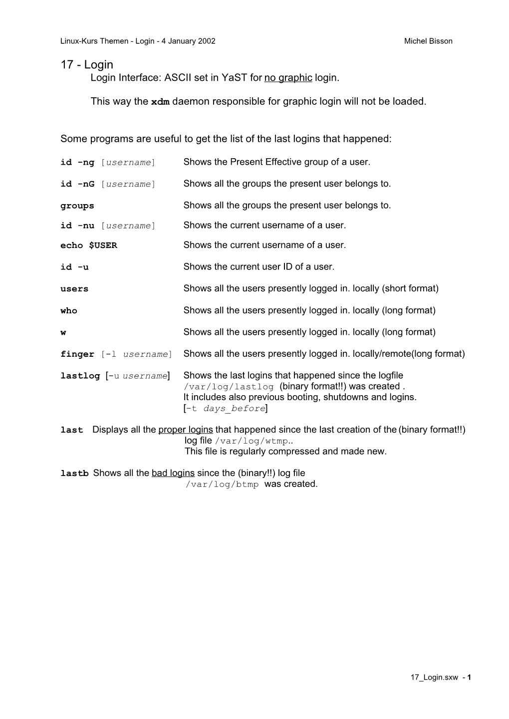 17 - Login Login Interface: ASCII Set in Yast for No Graphic Login