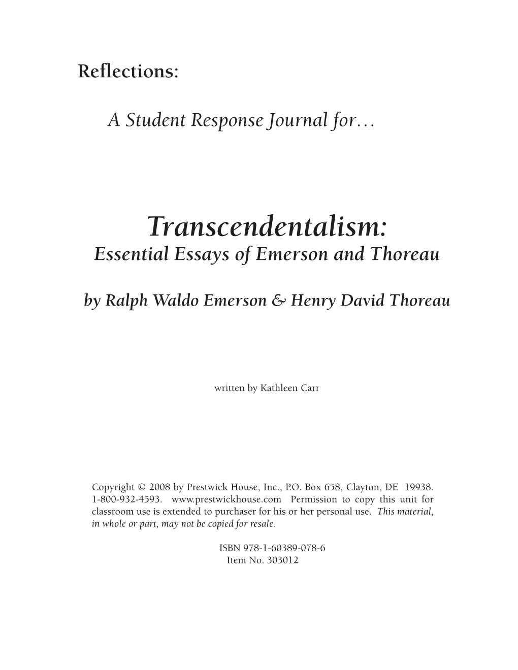 Transcendentalism: Essential Essays of Emerson and Thoreau