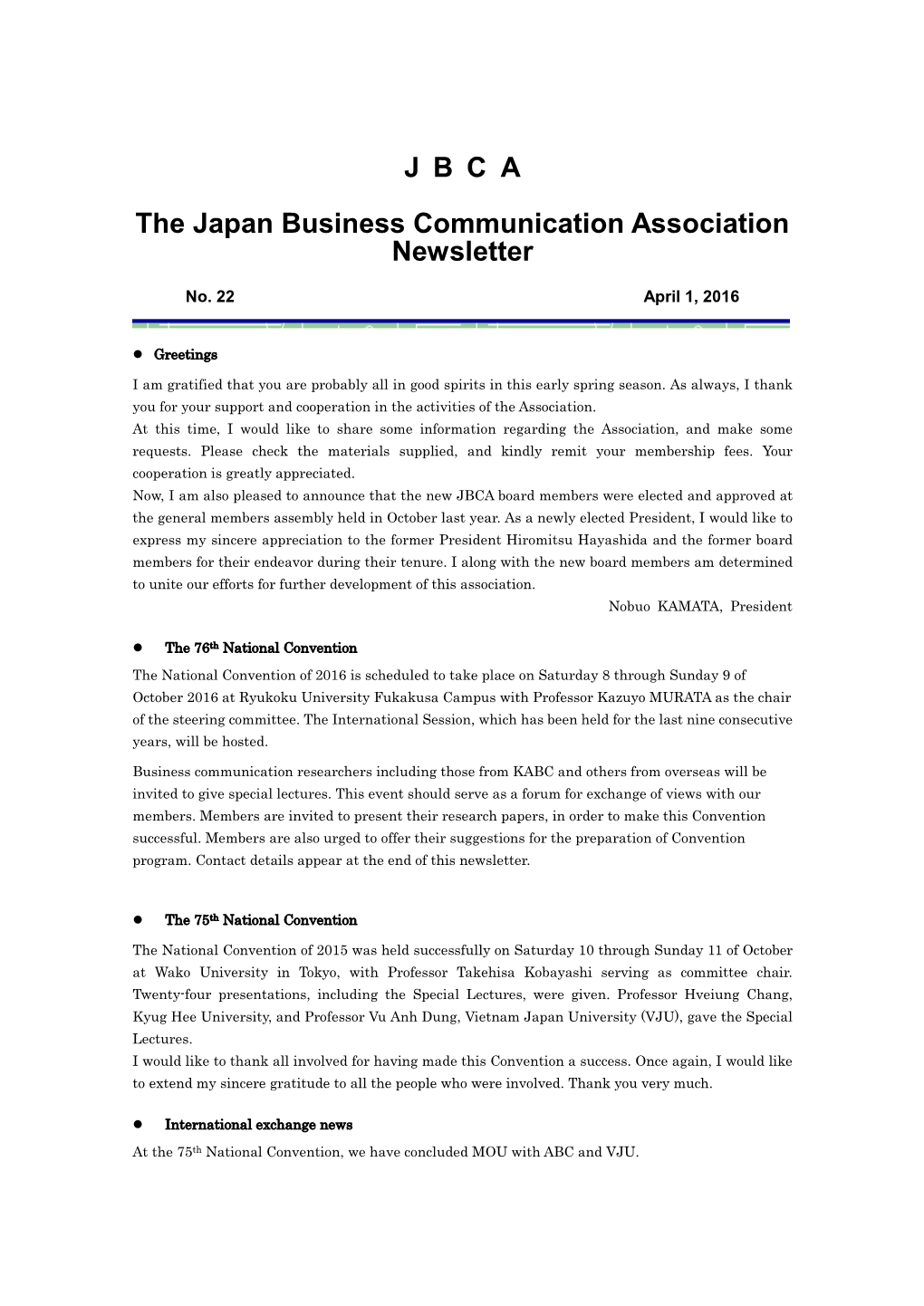 J B C a the Japan Business Communication Association Newsletter