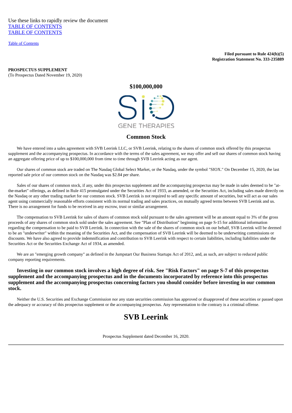 SVB Leerink LLC, Or SVB Leerink, Relating to the Shares of Common Stock Offered by This Prospectus Supplement and the Accompanying Prospectus