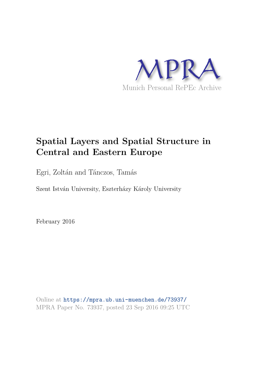 Spatial Layers and Spatial Structure in Central and Eastern Europe