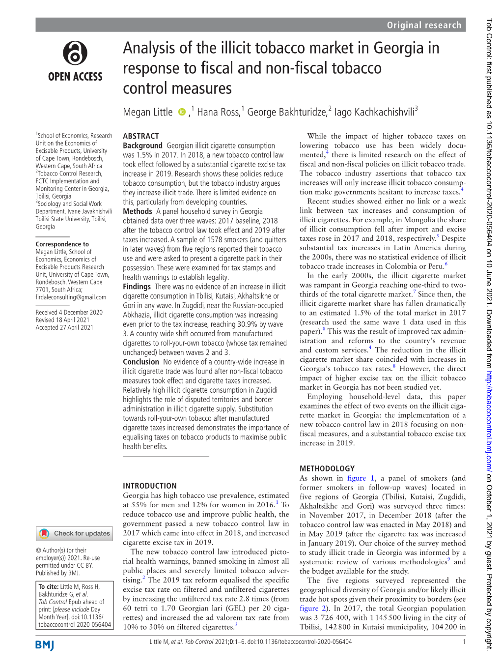 Analysis of the Illicit Tobacco Market in Georgia in Response to Fiscal and Non-Fiscal Tobacco Control Measures