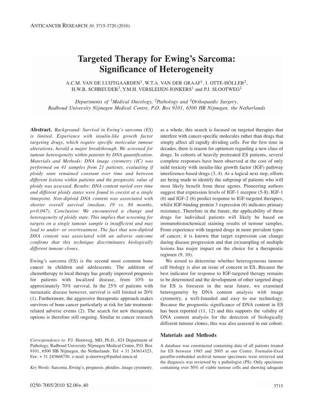 Targeted Therapy for Ewing's Sarcoma