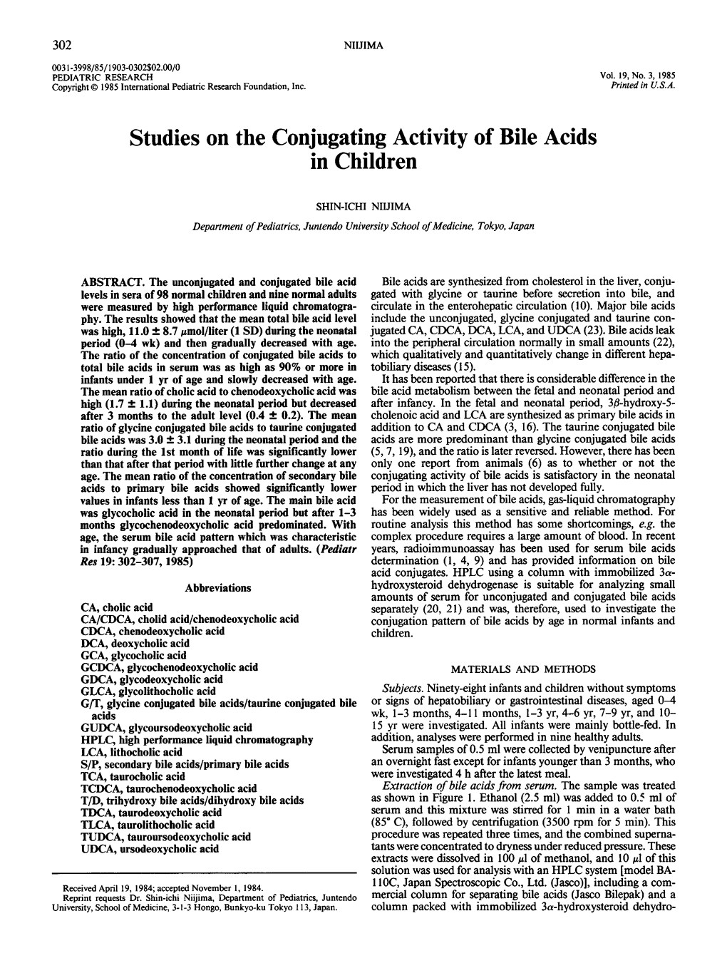 Studies on the Conjugating Activity of Bile Acids in Children