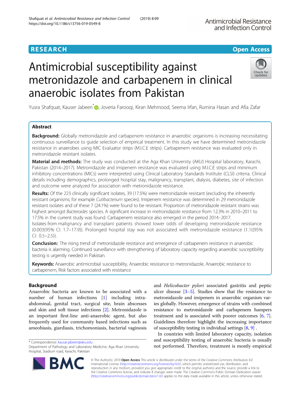Antimicrobial Susceptibility Against Metronidazole and Carbapenem In