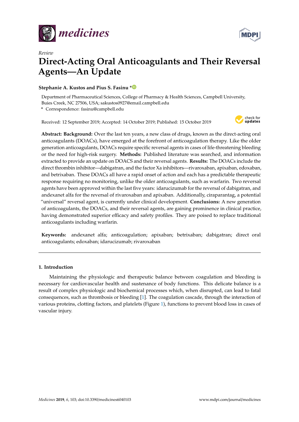 Direct-Acting Oral Anticoagulants and Their Reversal Agents—An Update