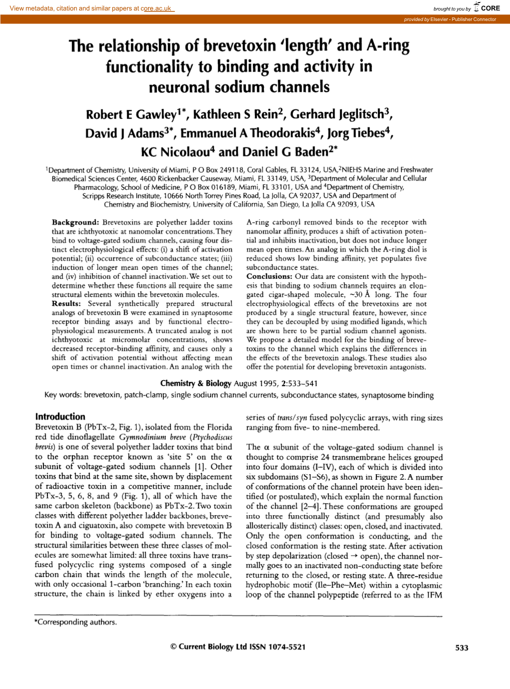 The Relationship of Brevetoxin 'Length' and A-Ring Functionality to Binding and Activity in Neuronal Sodium Channels