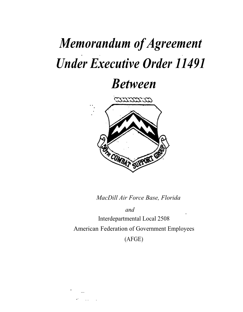 Memorandum of Agreement Under Executive Order 11491 Between