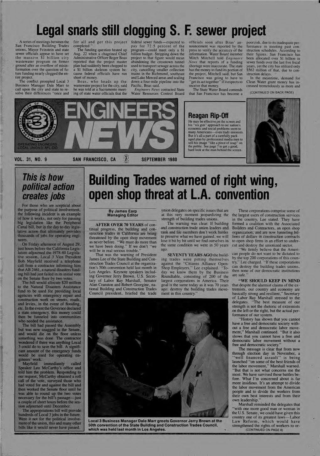 SEPTEMBER 1980 1 This Is How Political Action Building Trades Warned of Right Wing, Creates Jobs Open Shop Threat at L.A