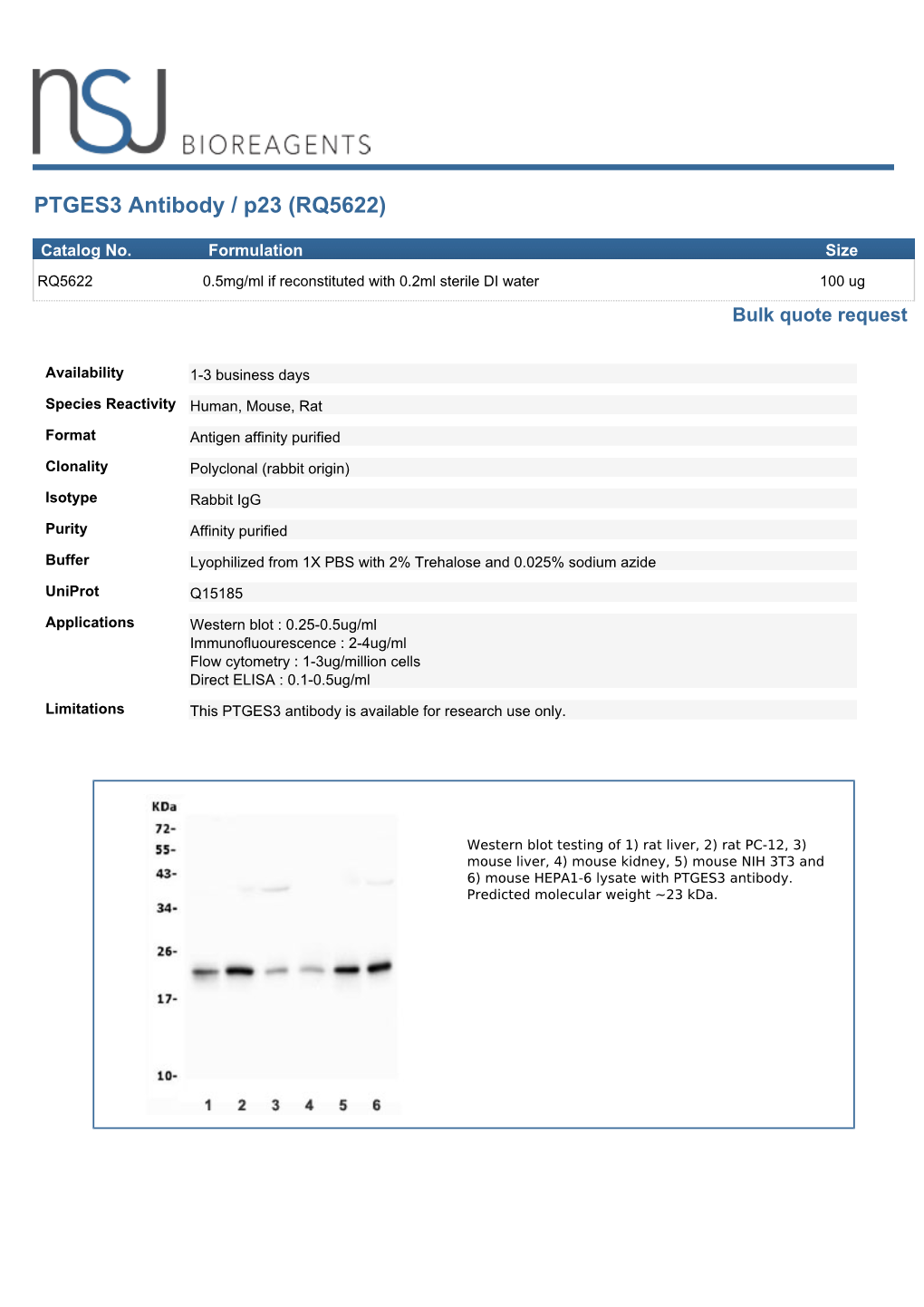 PTGES3 Antibody / P23 (RQ5622)