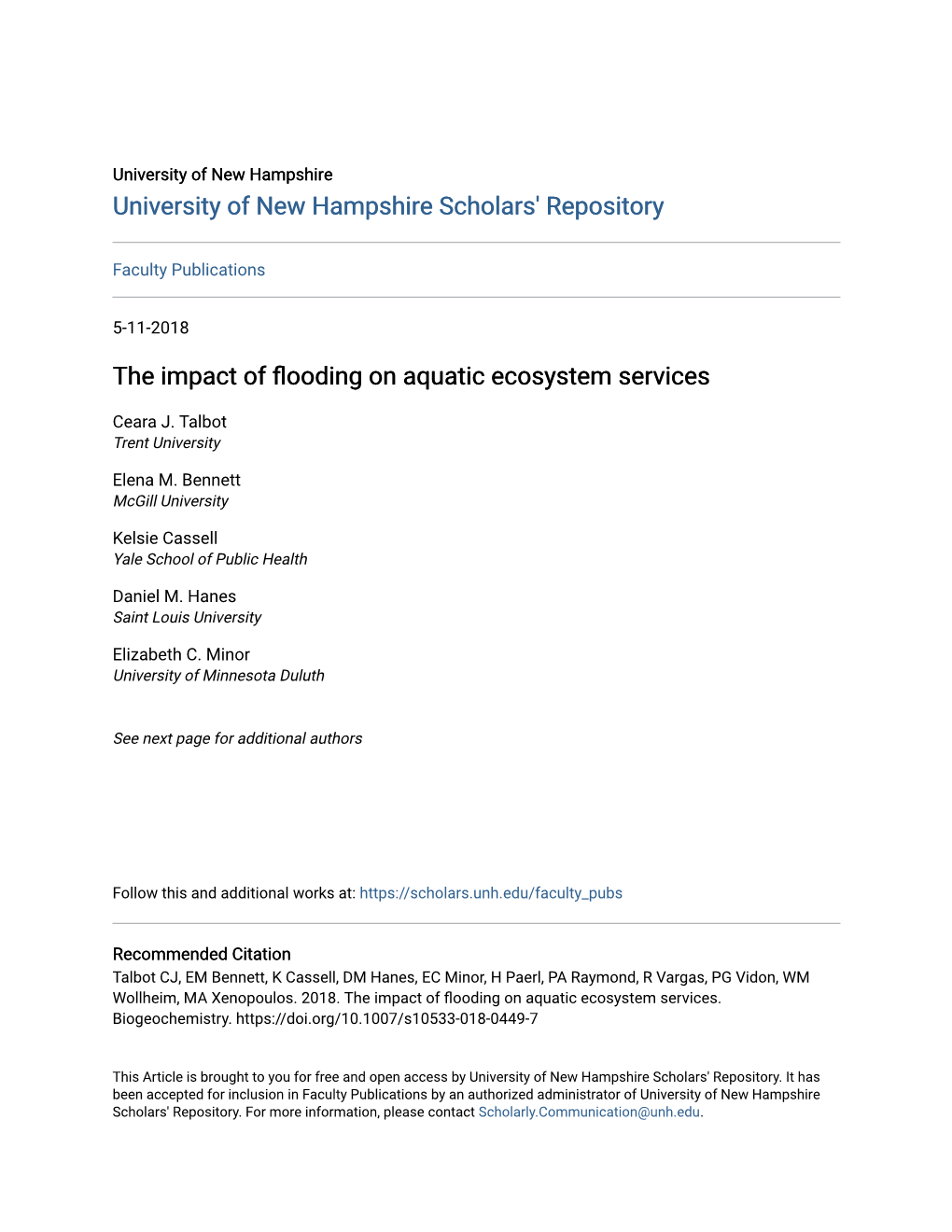 The Impact of Flooding on Aquatic Ecosystem Services