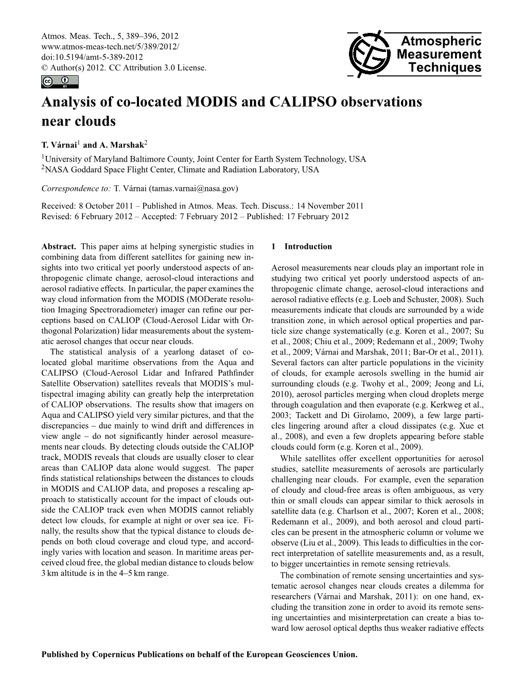 Analysis of Co-Located MODIS and CALIPSO Observations Near Clouds