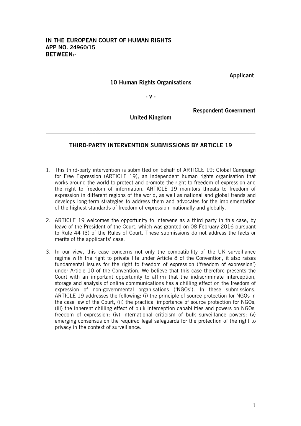 Applicant 10 Human Rights Organisations