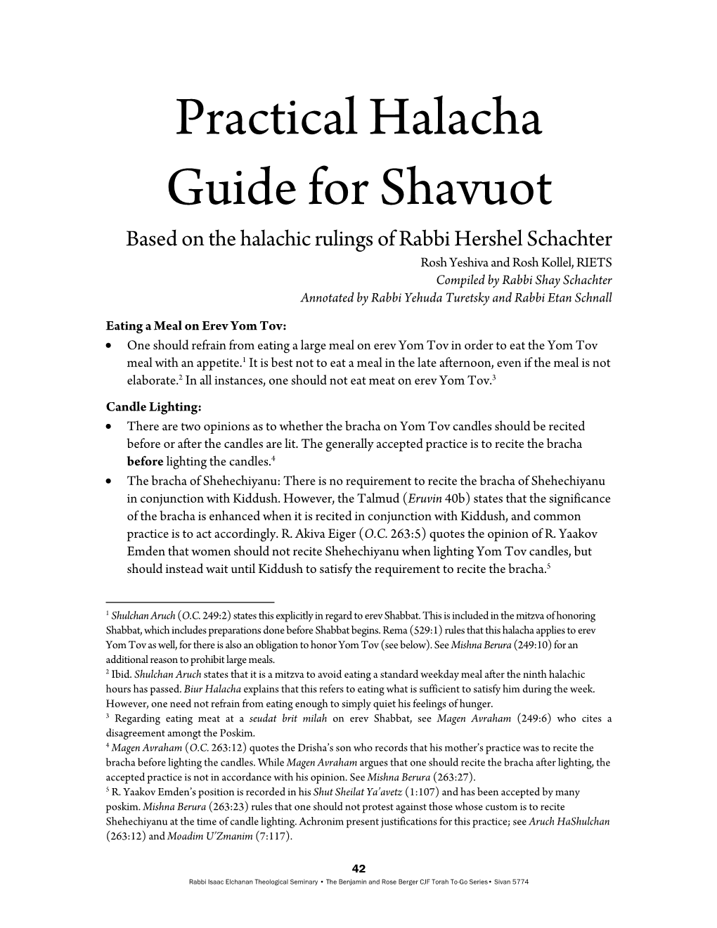 Practical Halacha Guide for Shavuot