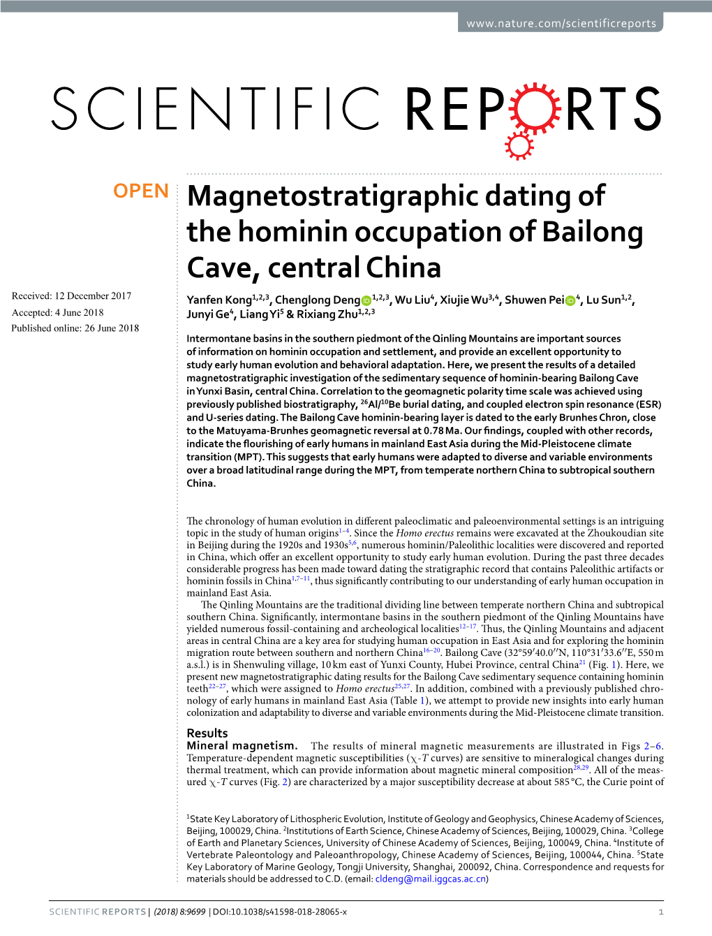 Magnetostratigraphic Dating of the Hominin Occupation of Bailong