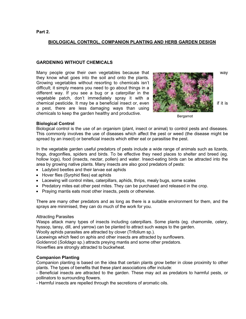 Part 2. BIOLOGICAL CONTROL, COMPANION PLANTING and HERB