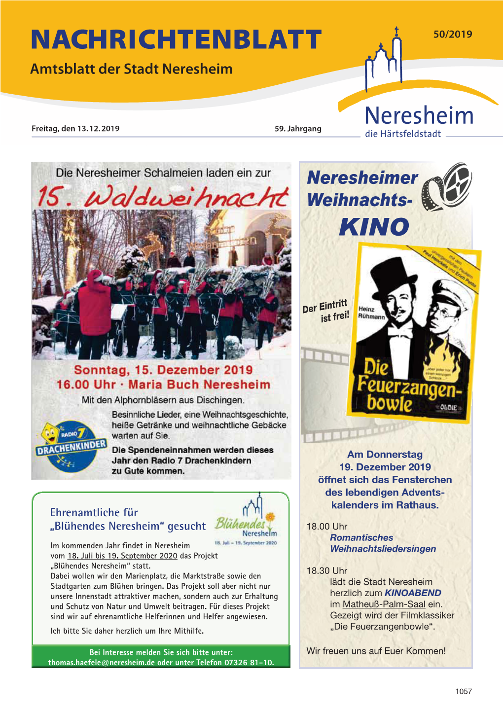 NACHRICHTENBLATT 50/2019 Amtsblatt Der Stadt Neresheim