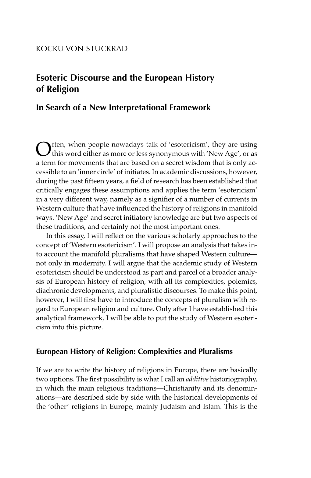 Esoteric Discourse and the European History of Religion