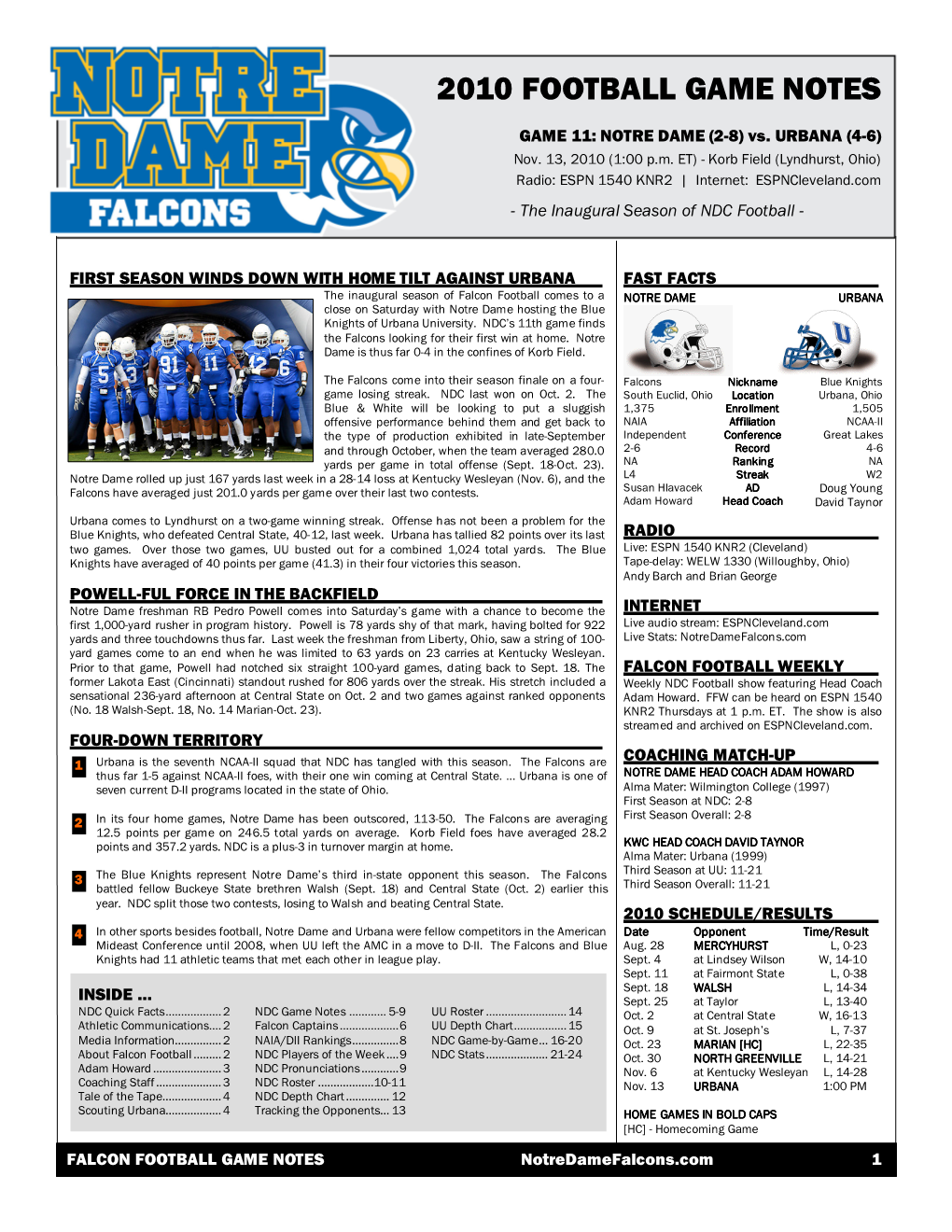 2010 Football Game Notes