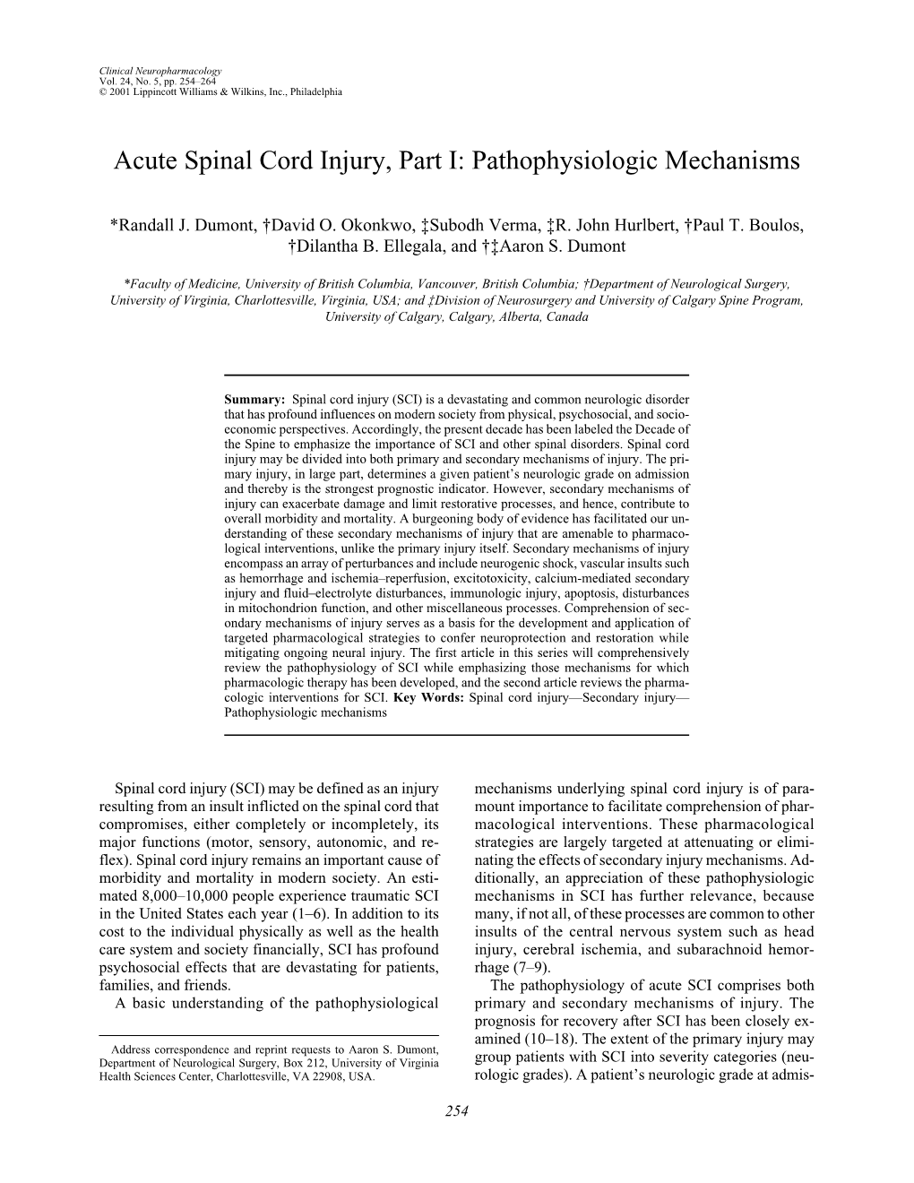 Acute Spinal Cord Injury, Part I: Pathophysiologic Mechanisms