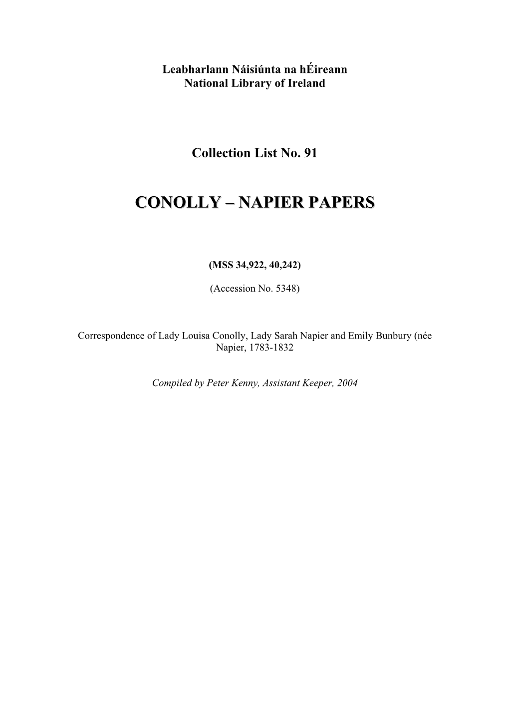 Conolly – Napier Papers