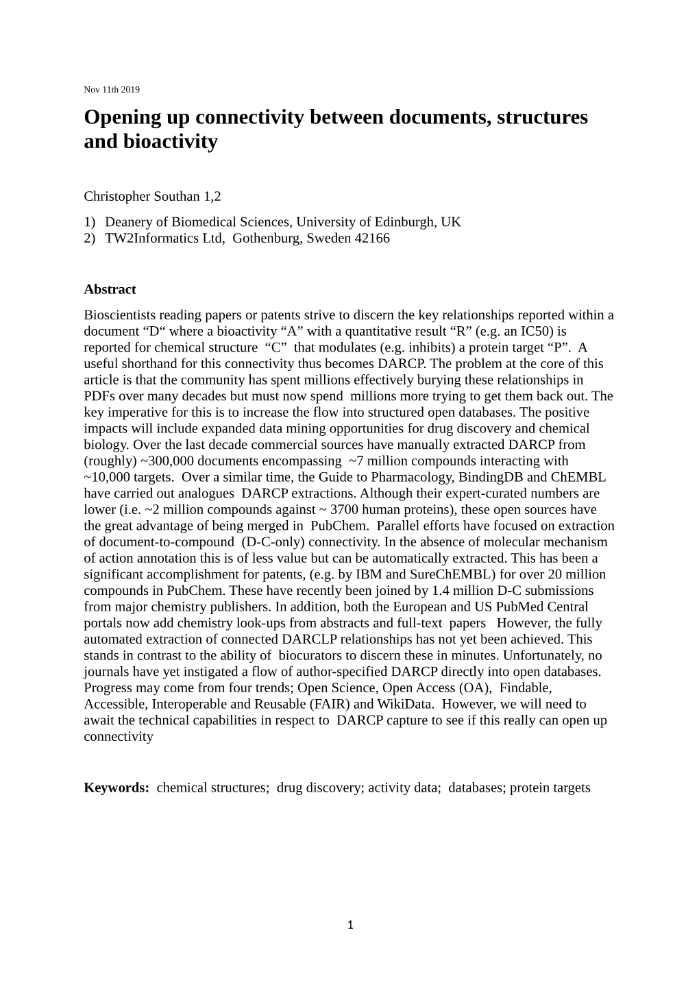 Opening up Connectivity Between Documents, Structures and Bioactivity