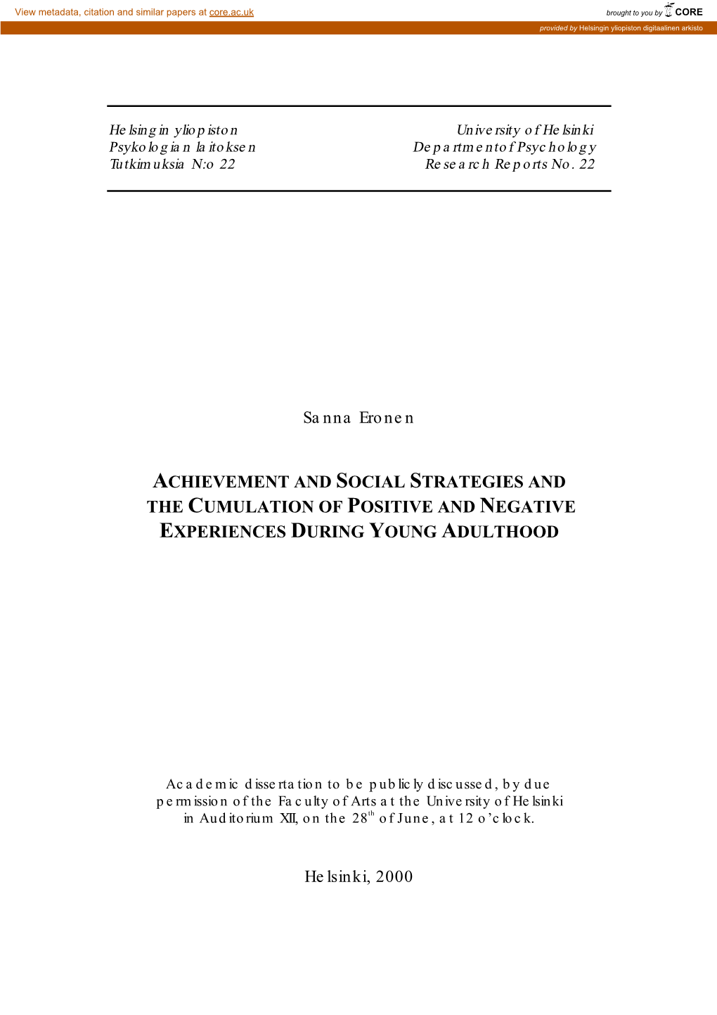 Sanna Eronen ACHIEVEMENT and SOCIAL STRATEGIES