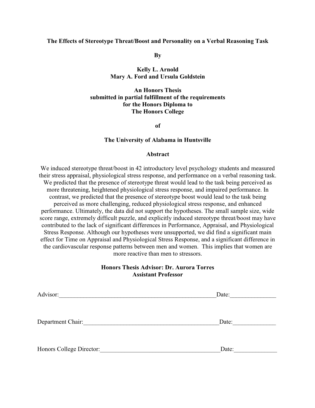 The Effects of Stereotype Threat/Boost and Personality on a Verbal Reasoning Task