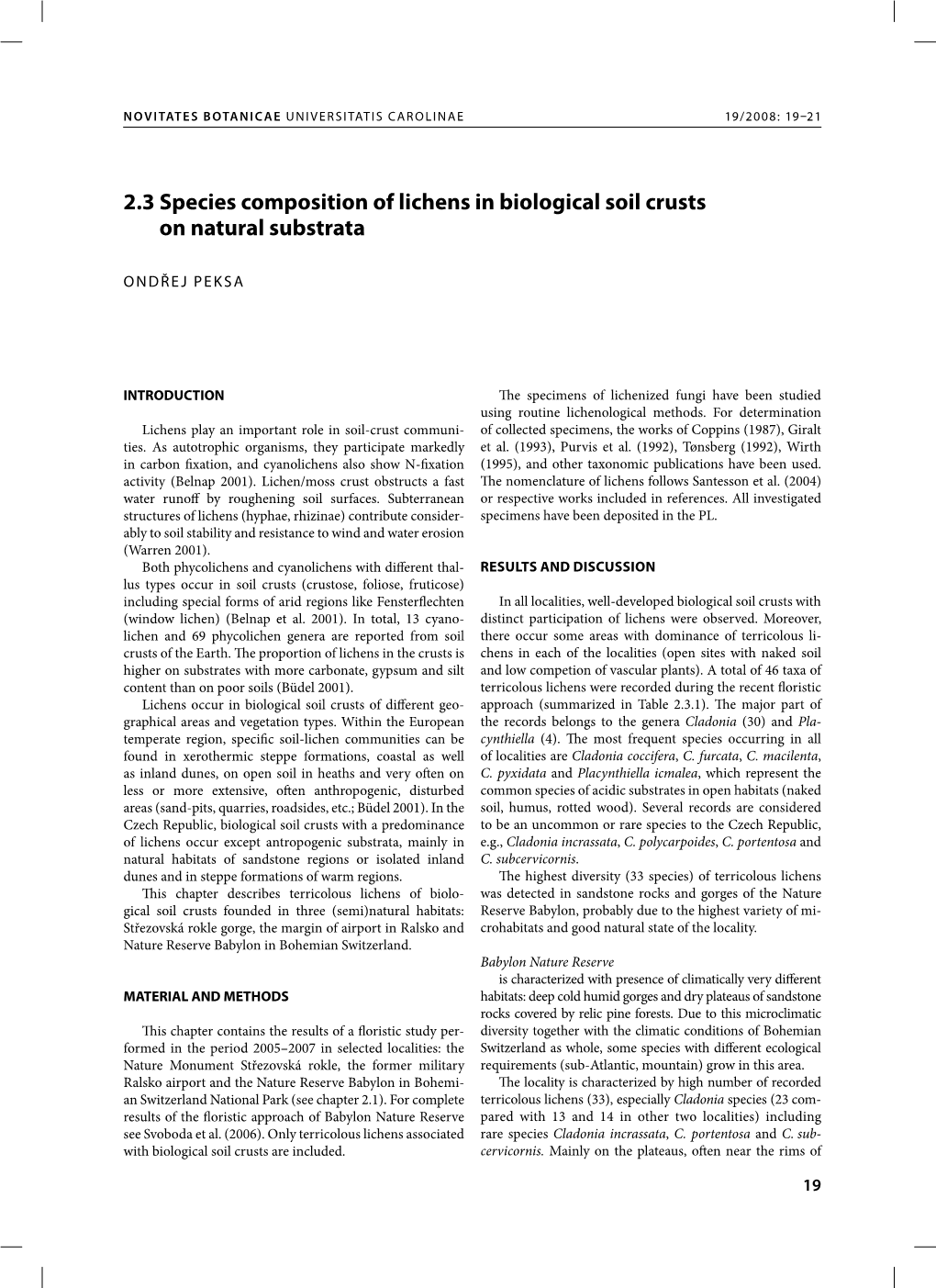 2.3 Species Composition of Lichens in Biological Soil Crusts on Natural Substrata
