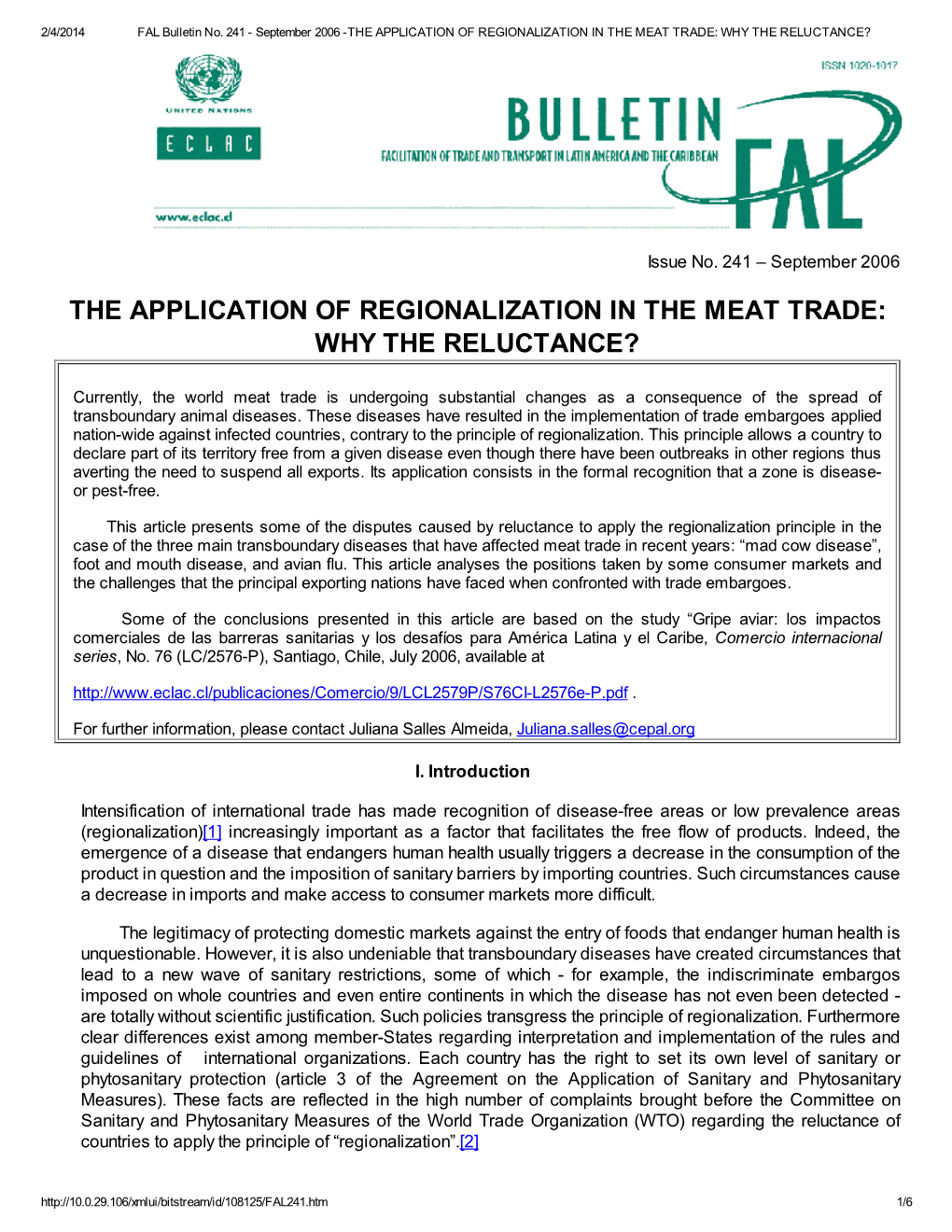 The Application of Regionalization in the Meat Trade: Why the Reluctance?