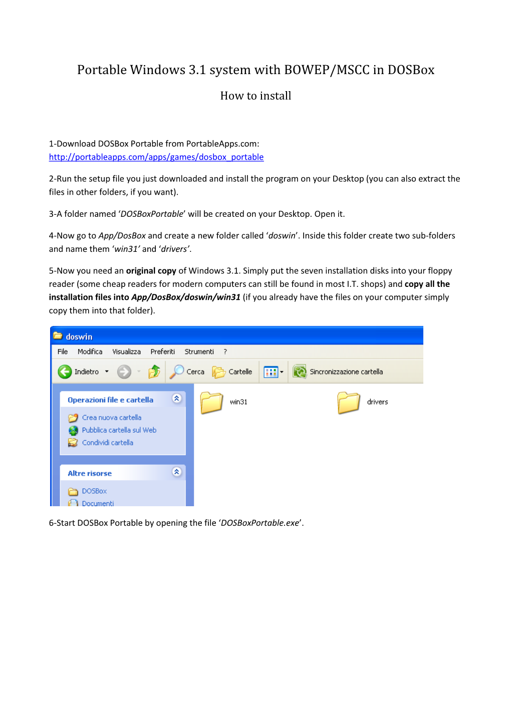 Portable Windows 3.1 System with BOWEP/MSCC in Dosbox
