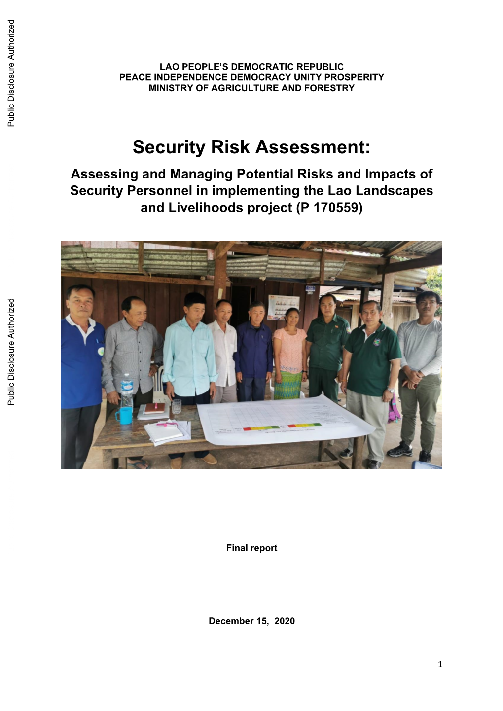 Assessing and Managing Potential Risks and Impacts of Security Personnel in Implementing the Lao Landscapes and Livelihoods Project (P 170559)