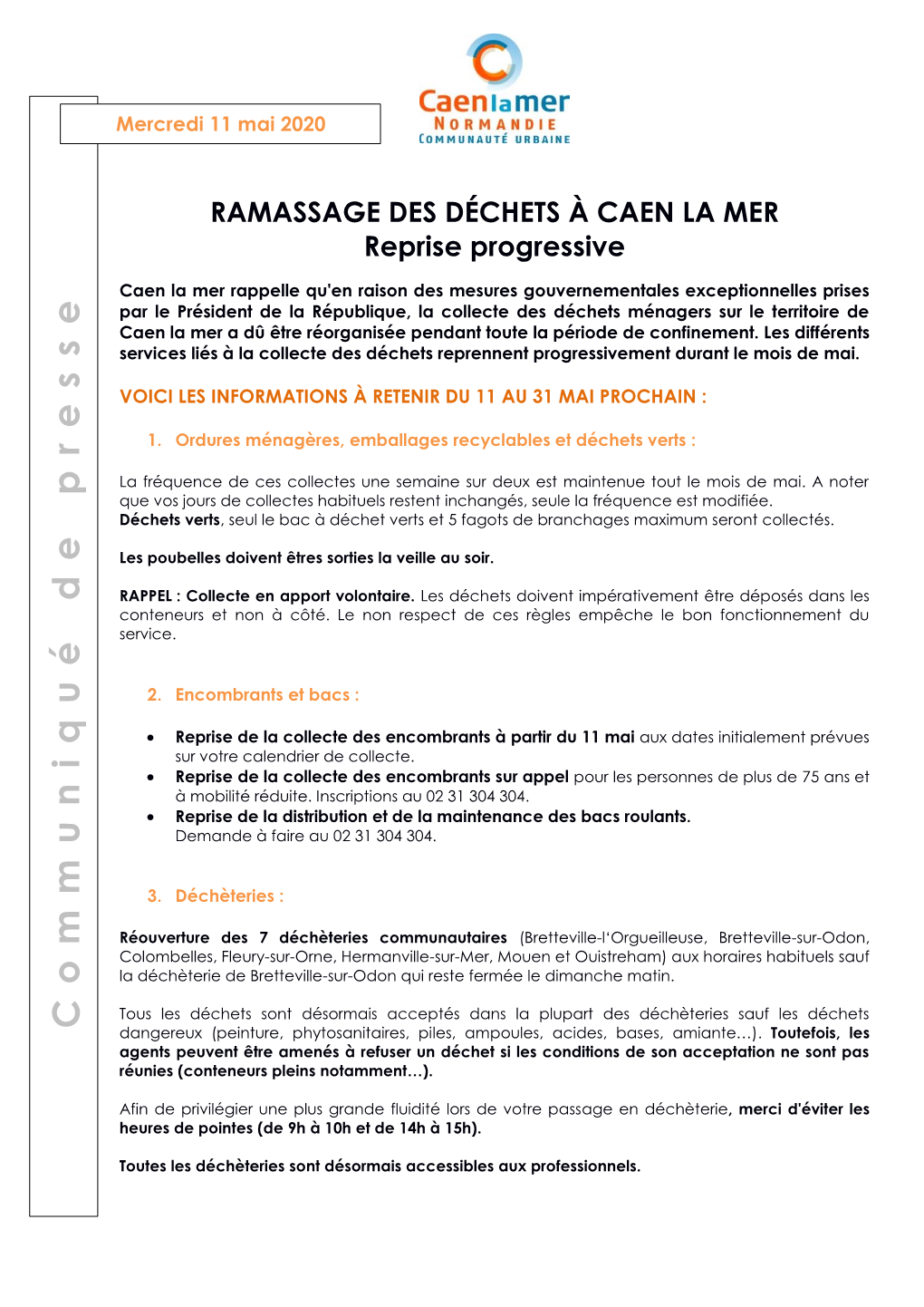 RAMASSAGE DES DÉCHETS À CAEN LA MER Reprise Progressive