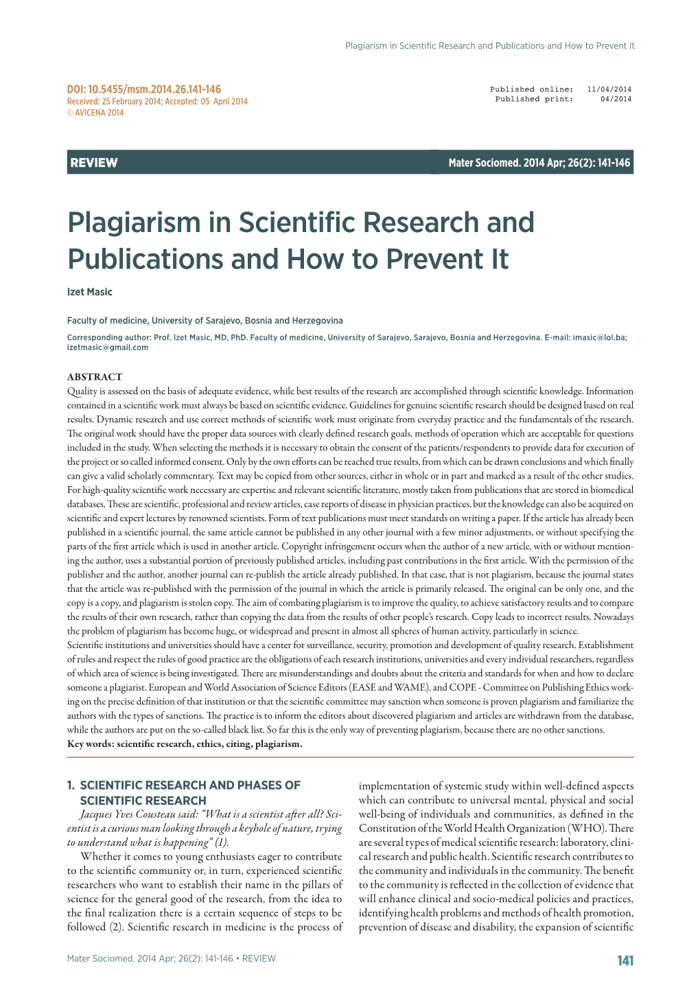 Plagiarism in Scientific Research and Publications and How to Prevent It