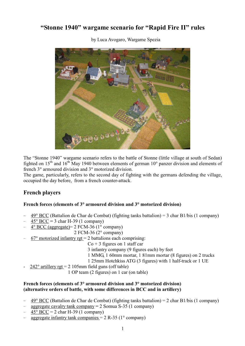 “Stonne 1940” Wargame Scenario for “Rapid Fire II” Rules