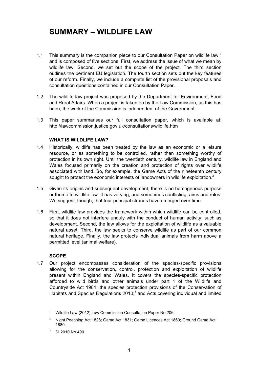 LCCP206 Wildlife Law Consultation Paper Summary