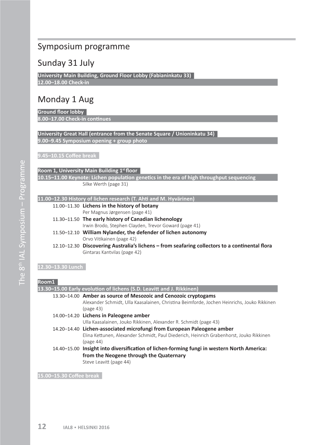 Sunday 31 July Monday 1 Aug Symposium Programme