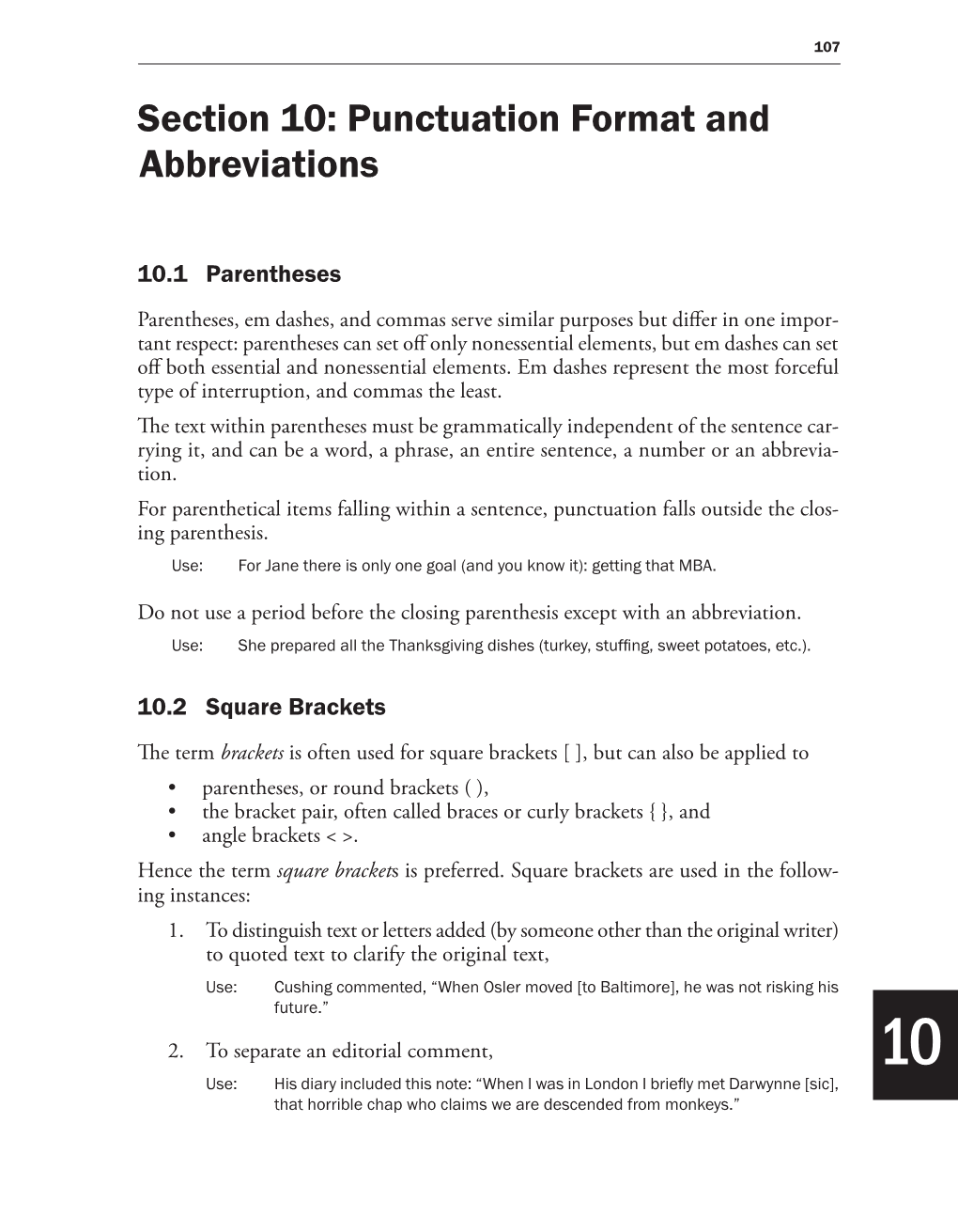 Section 10. Punctuation Format and Abbreviations