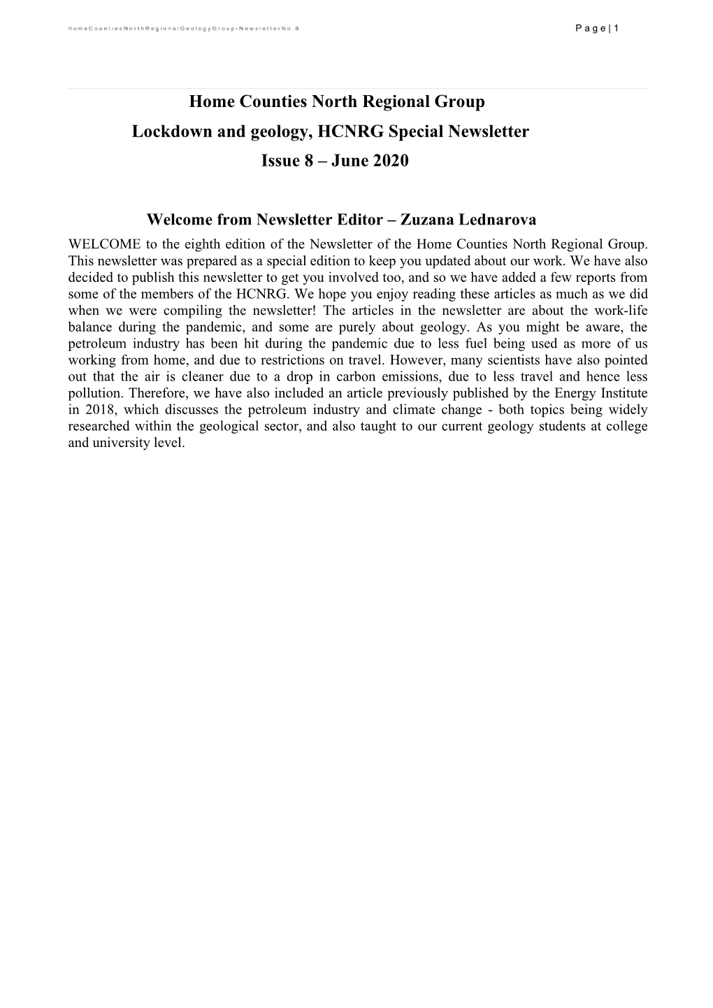 Home Counties North Regional Group Lockdown and Geology, HCNRG Special Newsletter Issue 8 – June 2020