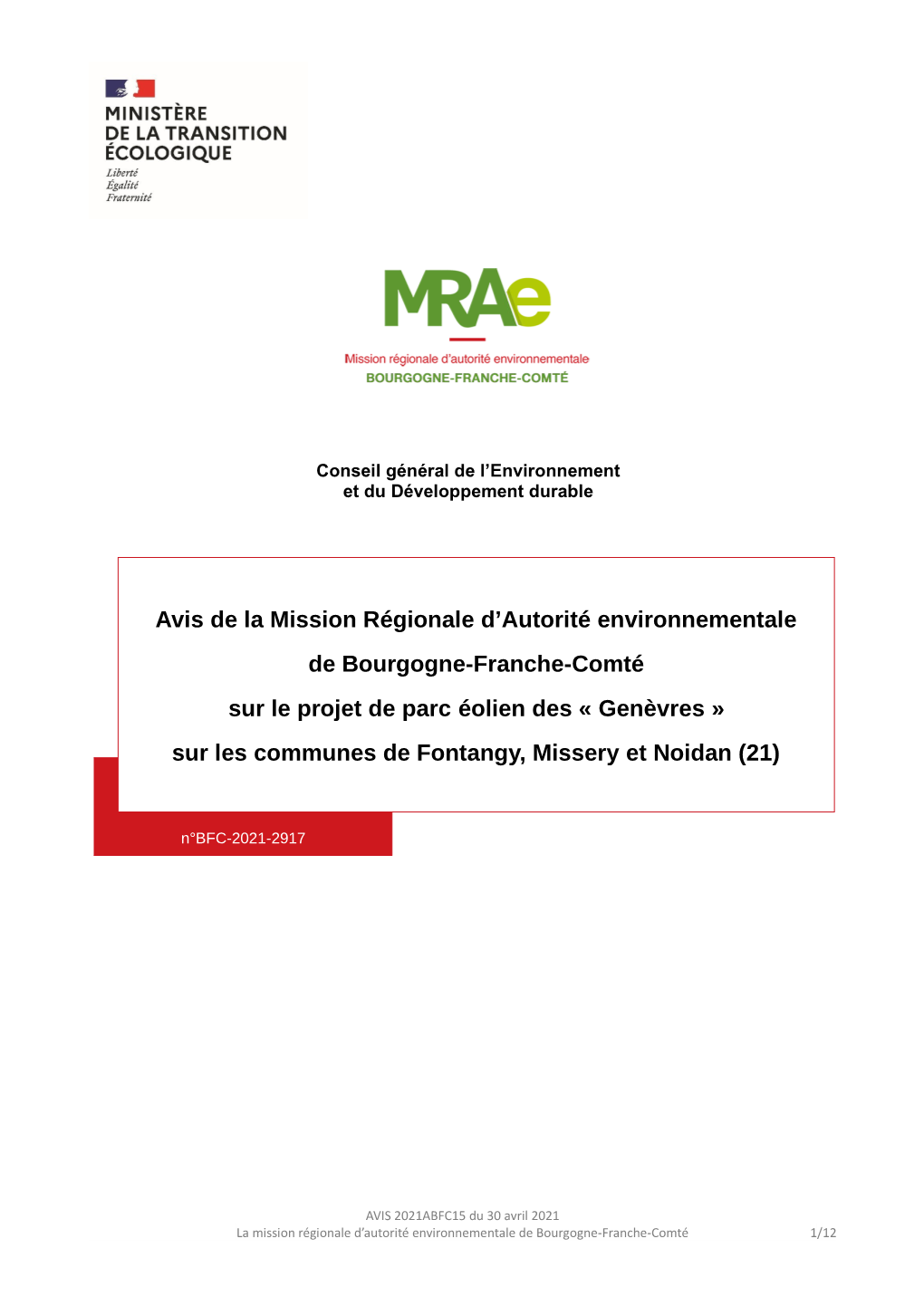 Avis De La Mission Régionale D'autorité Environnementale De